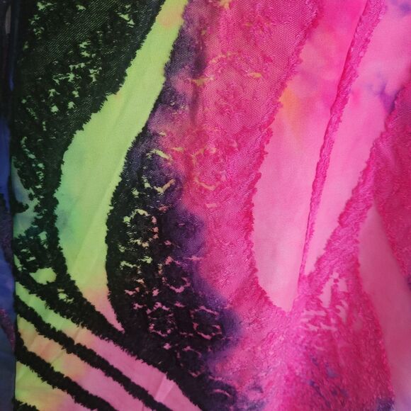 Creation Mixed Media Neon Tunic Top Women's Size Small Colorful Artsy Boho - Picture 8 of 12